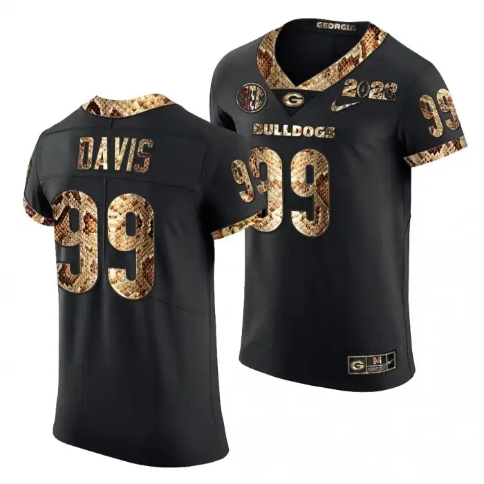 Men's Georgia Bulldogs #99 Jordan Davis 2022 Black Python Skin College Playoff Football Jersey 2410CYPZ7