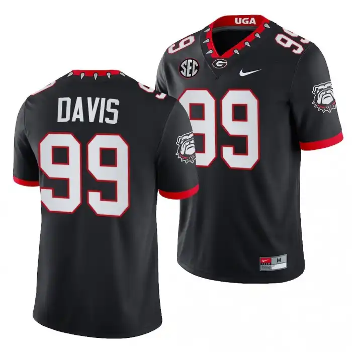 Men's Georgia Bulldogs #99 Jordan Davis Block Number Font 100th Anniversary College Black Football Jersey 2410AGAJ3