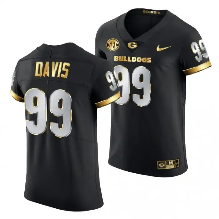 Men's Georgia Bulldogs #99 Jordan Davis Golden Edition Black College Football Jersey 2410OTSN8