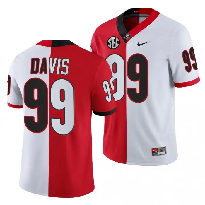 Men's Georgia Bulldogs #99 Jordan Davis Split Edition White College Red Football Jersey 2410ISSS0