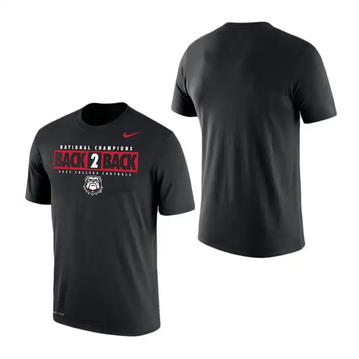 Men's Georgia Bulldogs Back-To-Back Black College Playoff National Champions Local Performance Football T-Shirt 2410GMRU2