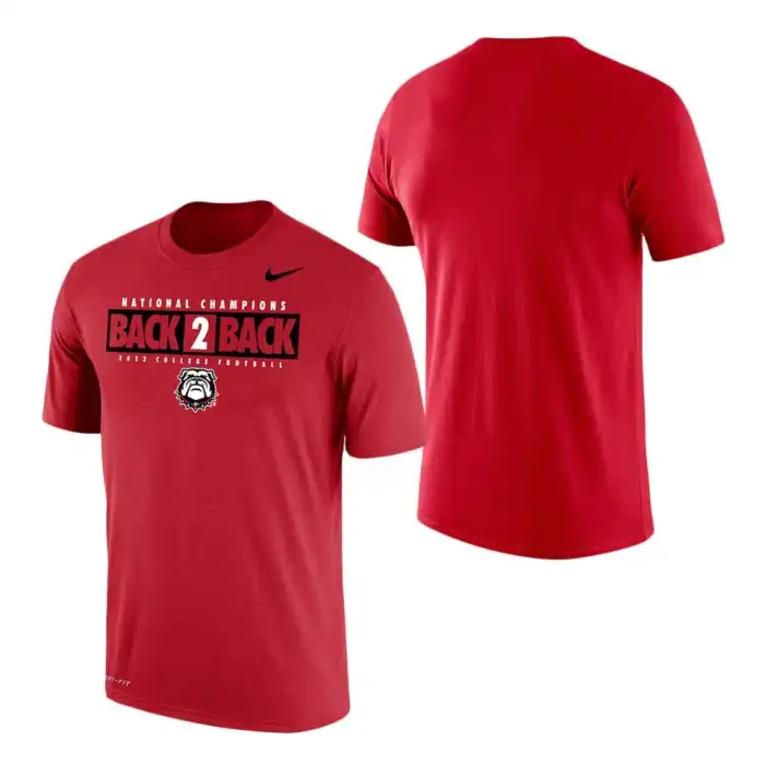 Men's Georgia Bulldogs Back-To-Back Red College Playoff National Champions Local Performance Football T-Shirt 2410HDPN2