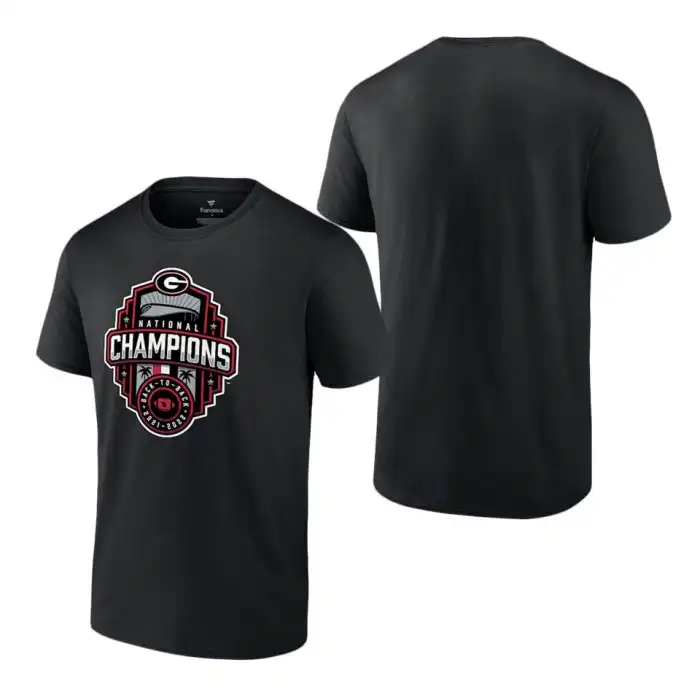 Men's Georgia Bulldogs Fanatics Branded 2022 National Champions Black College Playoff Official Logo Football T-Shirt 2410QAJM8