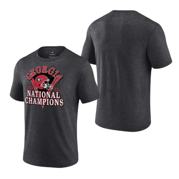 Men's Georgia Bulldogs Fanatics Branded 2022 National Champions Heather Charcoal College Playoff Retro Tri-Blend Football T-Shirt 2410ZHOB6