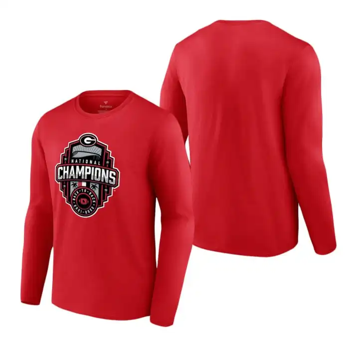 Men's Georgia Bulldogs Fanatics Branded 2022 National Champions Long Sleeve College Playoff Official Logo Red Football T-Shirt 2410IZOZ2