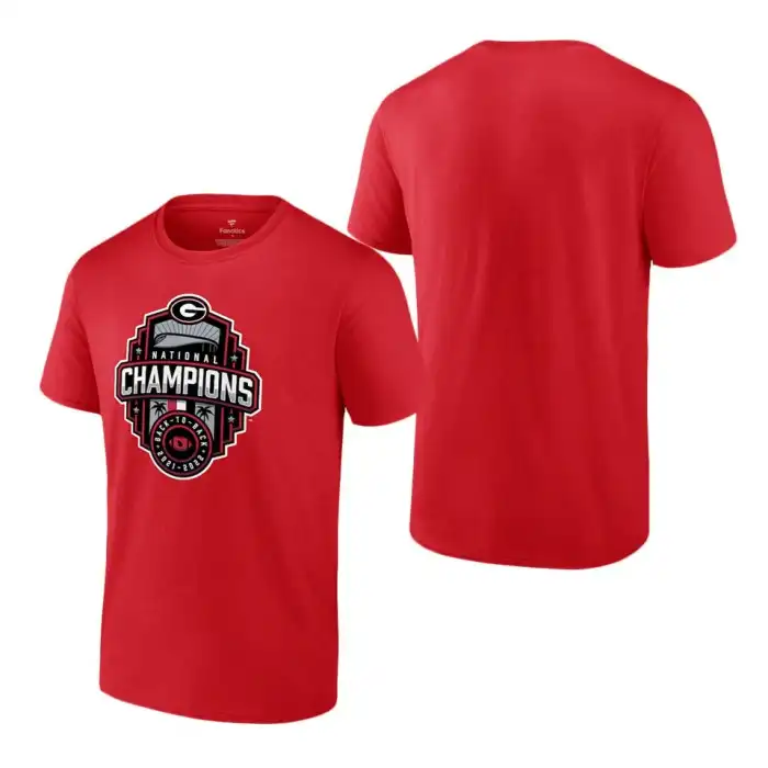 Men's Georgia Bulldogs Fanatics Branded 2022 National Champions Red College Playoff Official Logo Football T-Shirt 2410OXMD8