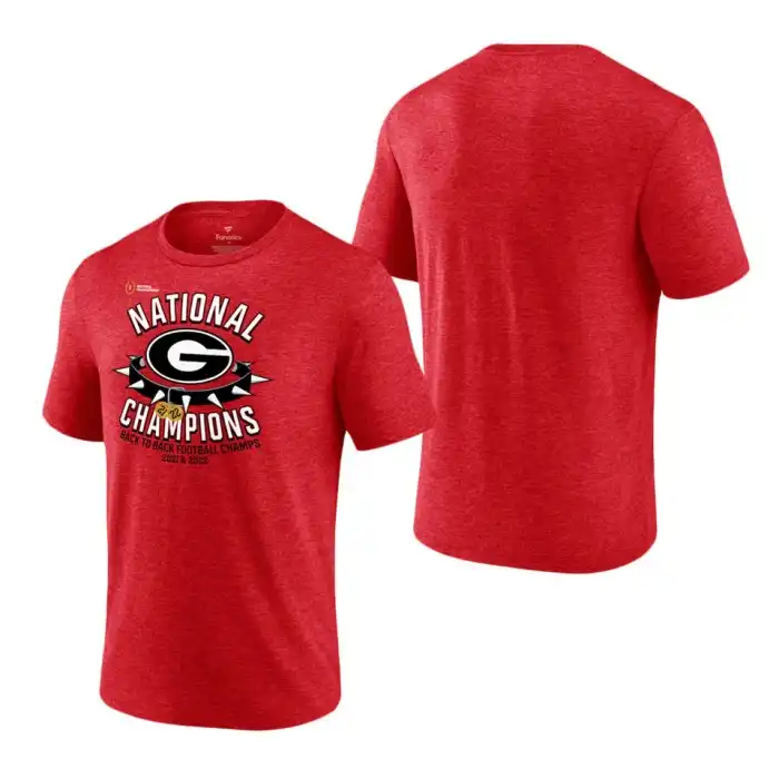 Men's Georgia Bulldogs Fanatics Branded Playoff National Champions town Cornerback Tri-Blend College Back-To-Back Home Heather Red Football T-Shirt 2410QAFJ2