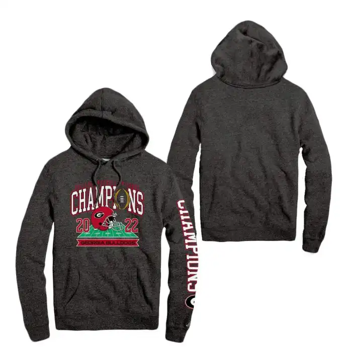 Men's Georgia Bulldogs League Collegiate Wear 2022 National Champions Heather Charcoal College Playoff Two-Hit Tri-Blend Pullover Football Hoodie 2410FLCJ5