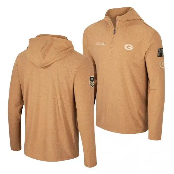 Men's Georgia Bulldogs OHT Military Appreciation Cloud Quarter-Zip Pullover Khaki College Football Hoodie 2410LAMF4