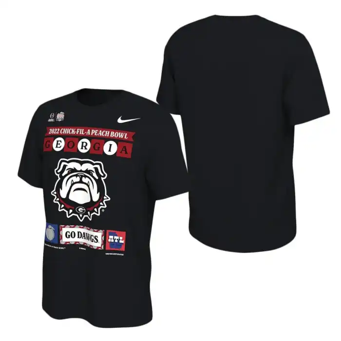 Men's Georgia Bulldogs Playoff Illustrated College 2022 Peach Bowl Black Football T-Shirt 2410BEEM8