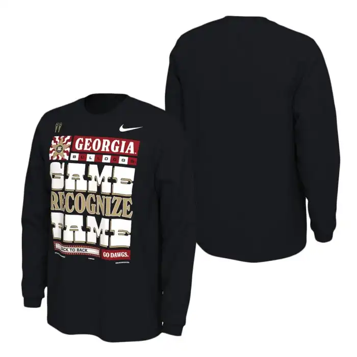 Men's Georgia Bulldogs Playoff Locker Room Black College 2022 National Champions Long Sleeve Football T-Shirt 2410QZXN3