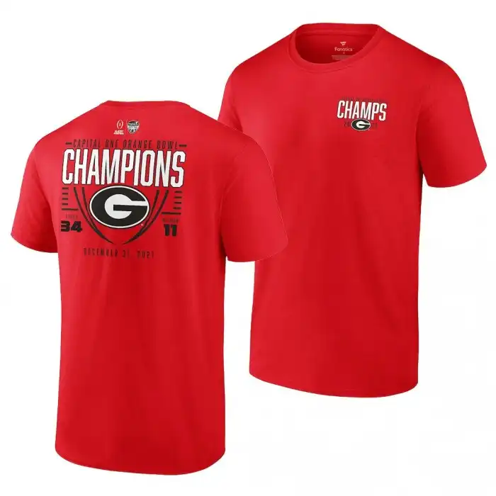 Men's Georgia Bulldogs Red Champions Score College 2021 Orange Bowl CFP Football T-Shirt 2410DYKR2