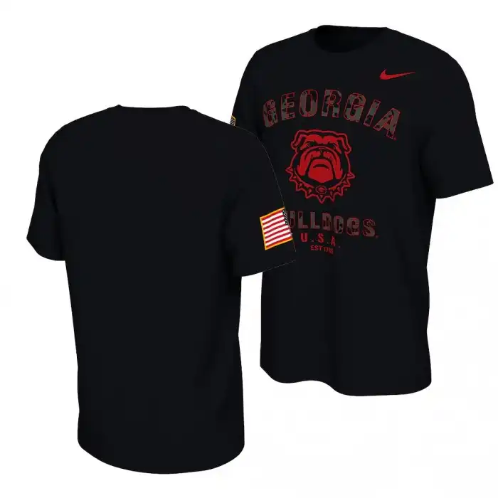 Men's Georgia Bulldogs Veterans Day 2021 America Flag NO.1 College Black Football T-Shirt 2410LCIY4