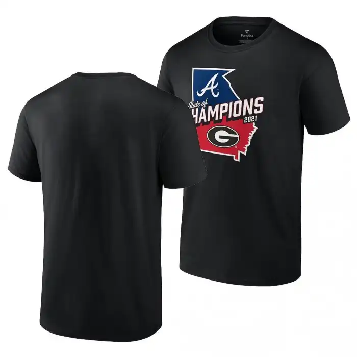 Men's Georgia Bulldogs x Atlanta Braves College Black 2021 State of Champions Football T-Shirt 2410PGGR6