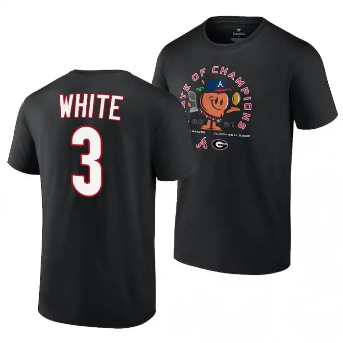 Men's Georgia Bulldogs x Atlanta Braves White College Zamir 2021 State of Champions 3 Black Peach Football T-Shirt 2410GFAI7